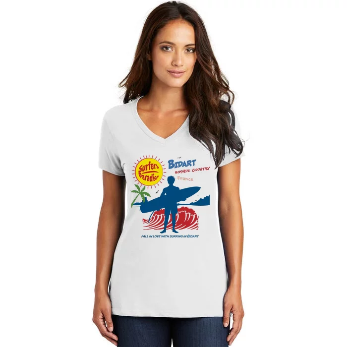 Bidart Basque Country Surfer Women's V-Neck T-Shirt