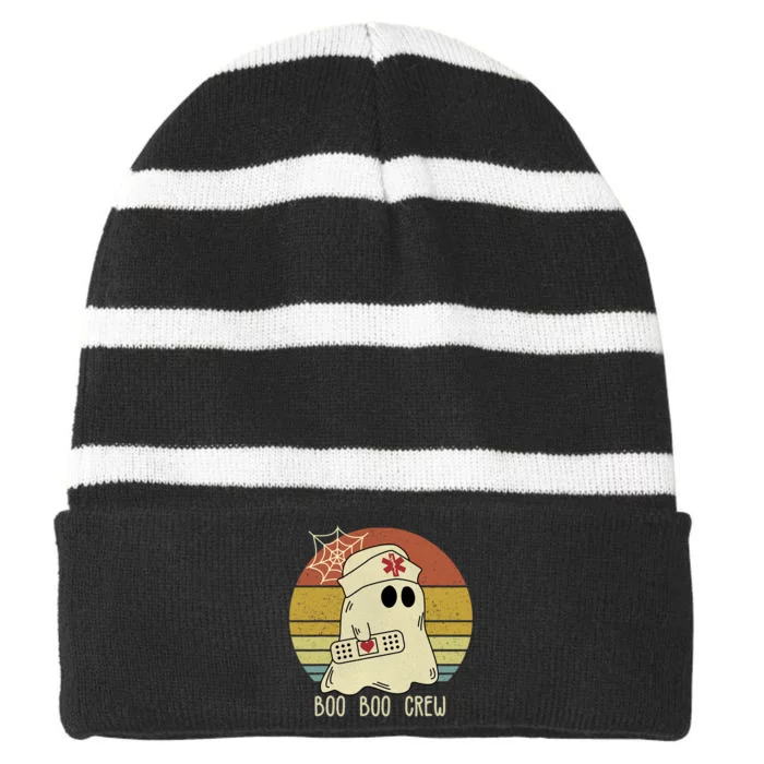 Boo Boo Crew Nurse Halloween Nurse Striped Beanie with Solid Band