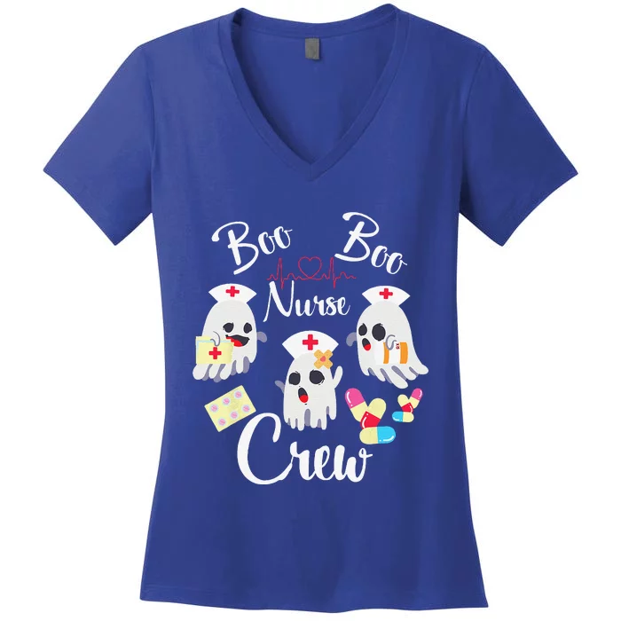 Boo Boo Crew Nurse Ghost Costume Funny Halloween Gift Women's V-Neck T-Shirt