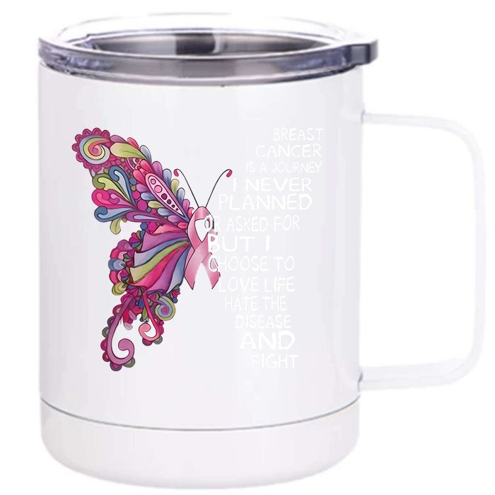 Butterfly Breast Cancer Quote Cancer Supporter Front & Back 12oz Stainless Steel Tumbler Cup