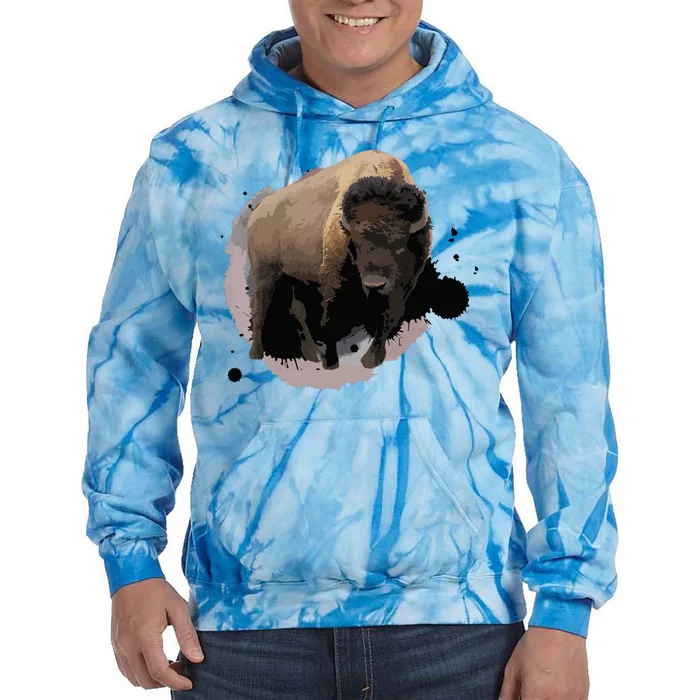 Bison Buffalo Cattle Design Illustration Gift Tie Dye Hoodie