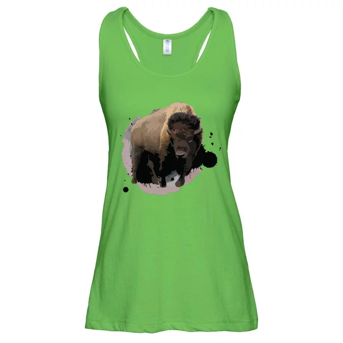 Bison Buffalo Cattle Design Illustration Gift Ladies Essential Flowy Tank