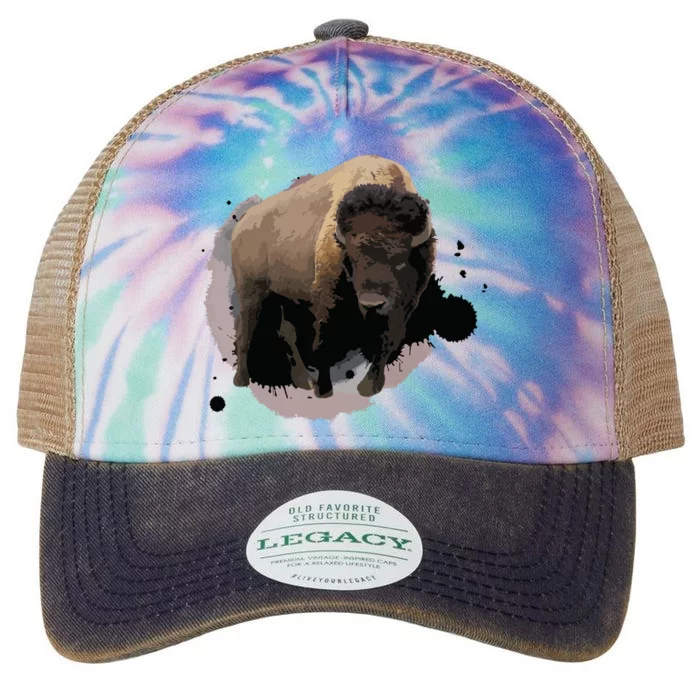 Bison Buffalo Cattle Design Illustration Gift Legacy Tie Dye Trucker Hat