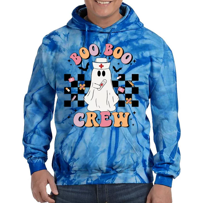 Boo Boo Crew Nurse Retro Groovy Halloween Funny Ghost Gift Tie Dye Hoodie