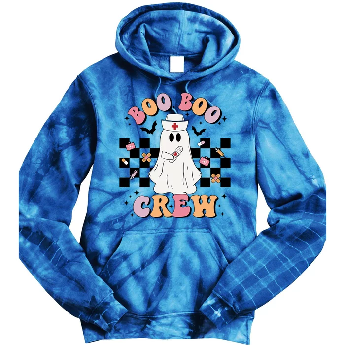 Boo Boo Crew Nurse Retro Groovy Halloween Funny Ghost Gift Tie Dye Hoodie