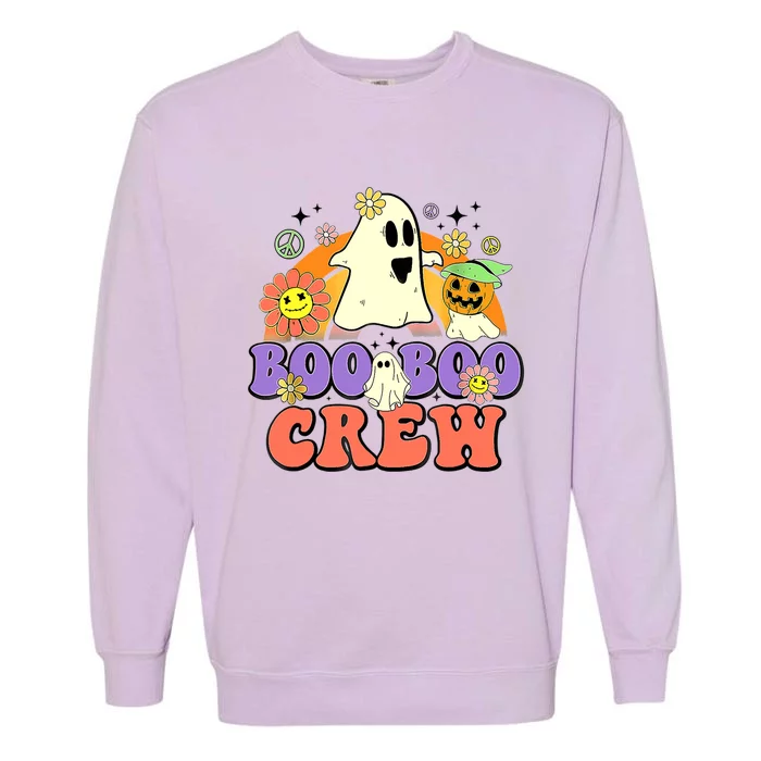 Boo Boo Crew Groovy Boo Squad Halloween Spooky Costume Funny Gift Garment-Dyed Sweatshirt