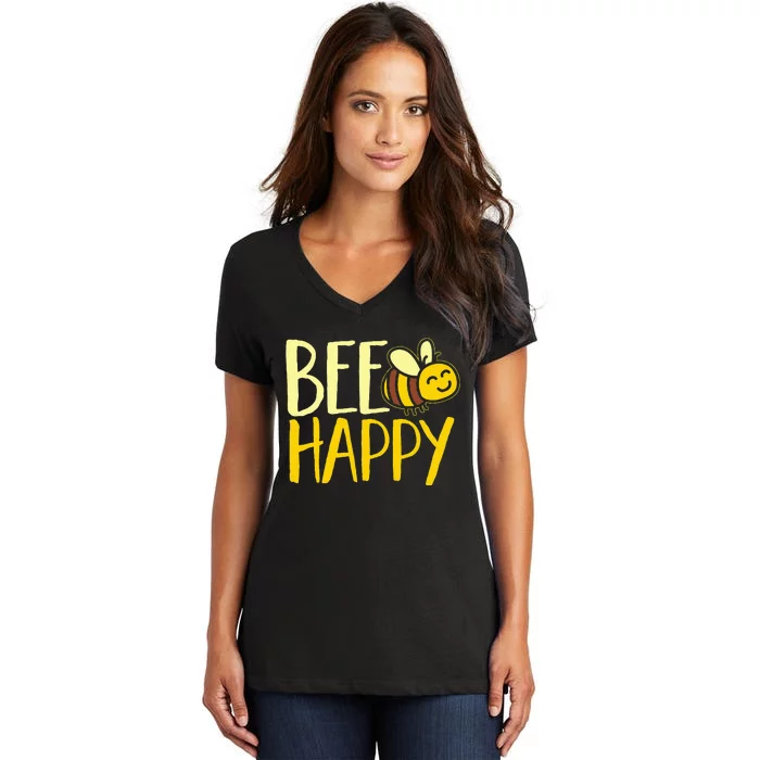 Bumble Bee Cute Bee Happy Women's V-Neck T-Shirt