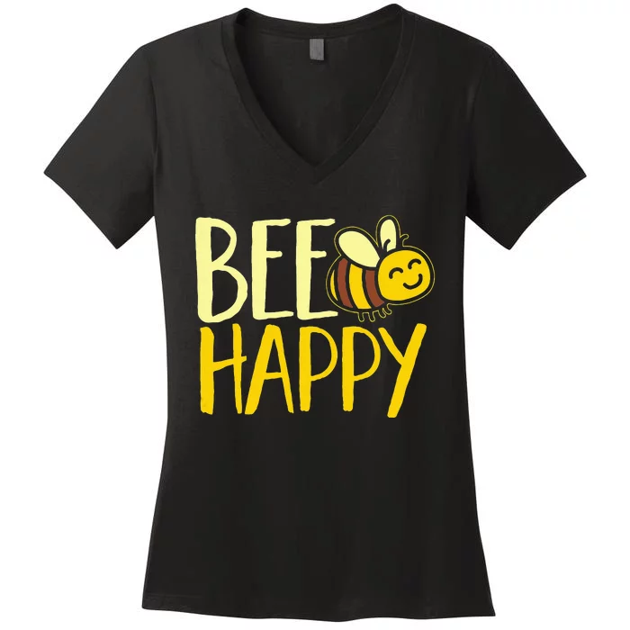 Bumble Bee Cute Bee Happy Women's V-Neck T-Shirt