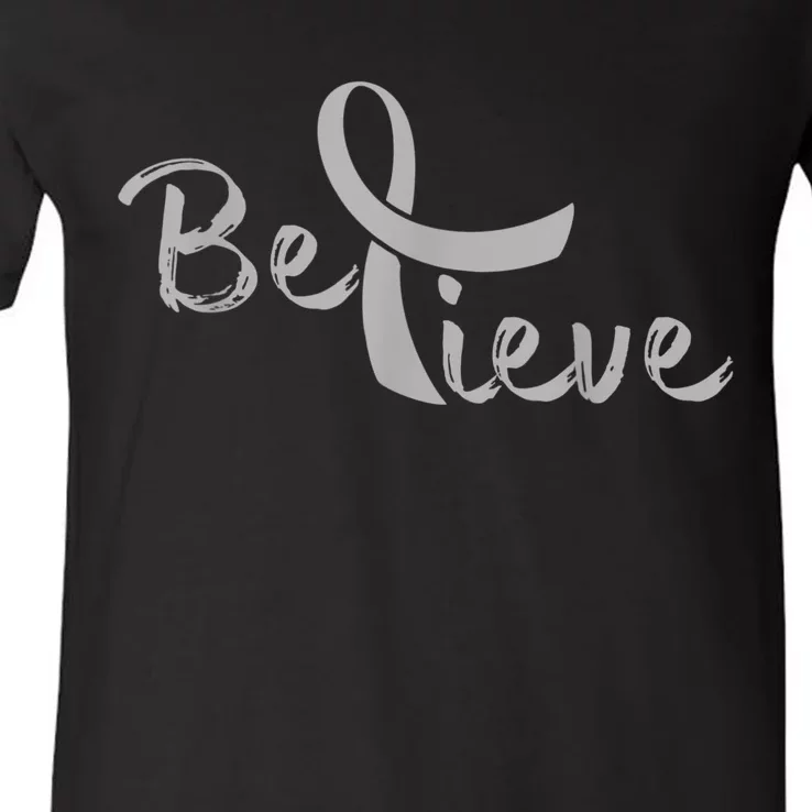 Believe Brain Cancer Brain Cancer Support V-Neck T-Shirt