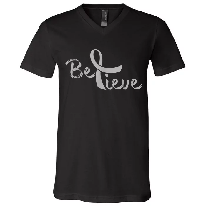 Believe Brain Cancer Brain Cancer Support V-Neck T-Shirt