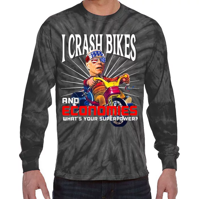 Biden Bicycle Crash Bike Wreck AntiBiden Pro Trump 2024 Tie-Dye Long Sleeve Shirt