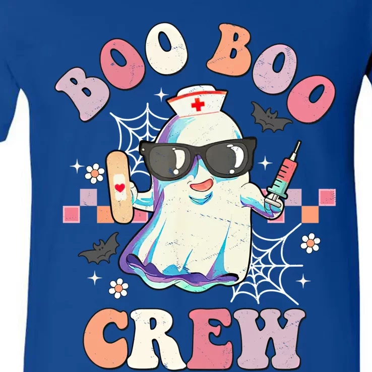 Boo Boo Crew Nurse Halloween Ghost Groovy Retro Matching Gift V-Neck T-Shirt