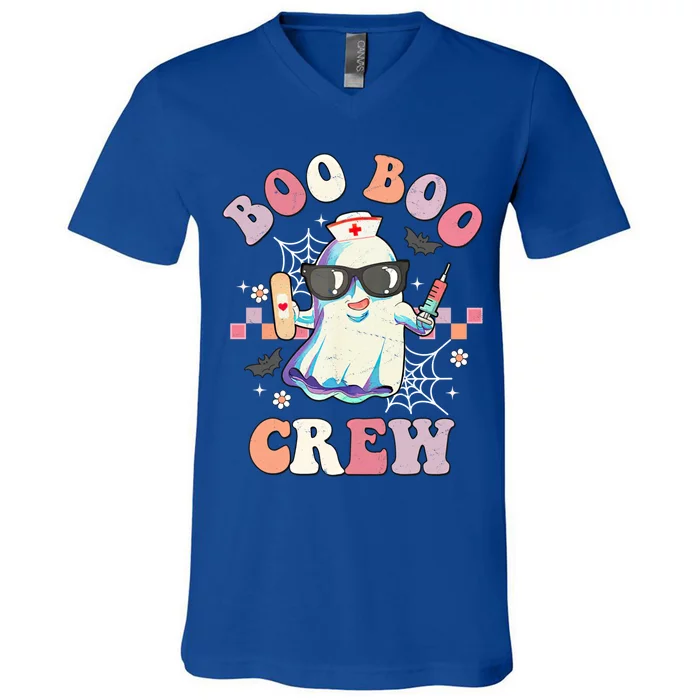 Boo Boo Crew Nurse Halloween Ghost Groovy Retro Matching Gift V-Neck T-Shirt