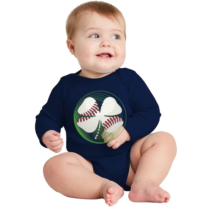 Baseball Ball Clover Shamrock Ireland Saint Patrick Day Meaningful Gift Baby Long Sleeve Bodysuit