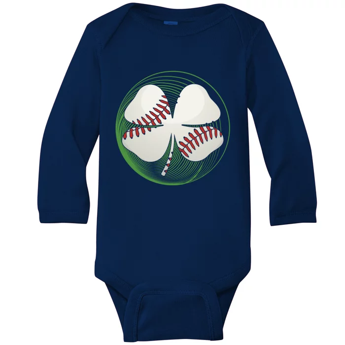 Baseball Ball Clover Shamrock Ireland Saint Patrick Day Meaningful Gift Baby Long Sleeve Bodysuit