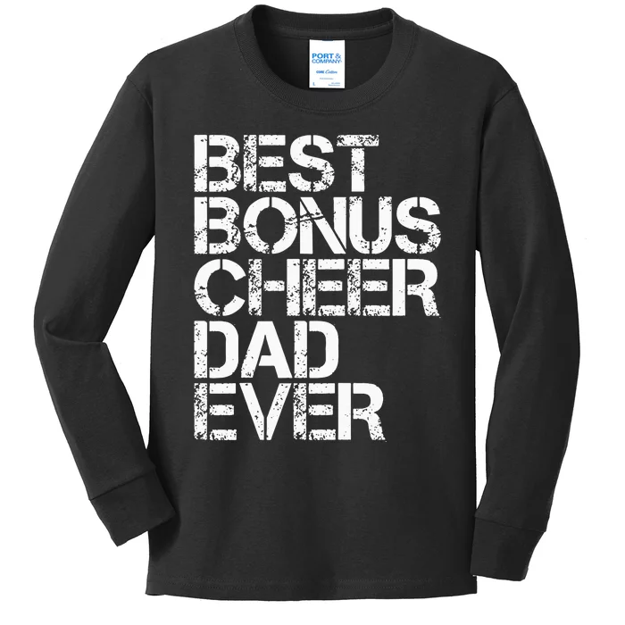 Best Bonus Cheer Dad Ever Cheerleading Stepdad Vintage Retro Kids Long Sleeve Shirt