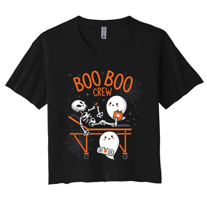 Boo Boo Crew Ghost Doctor Paramedic Emt Nurse Halloween Women's Crop Top Tee