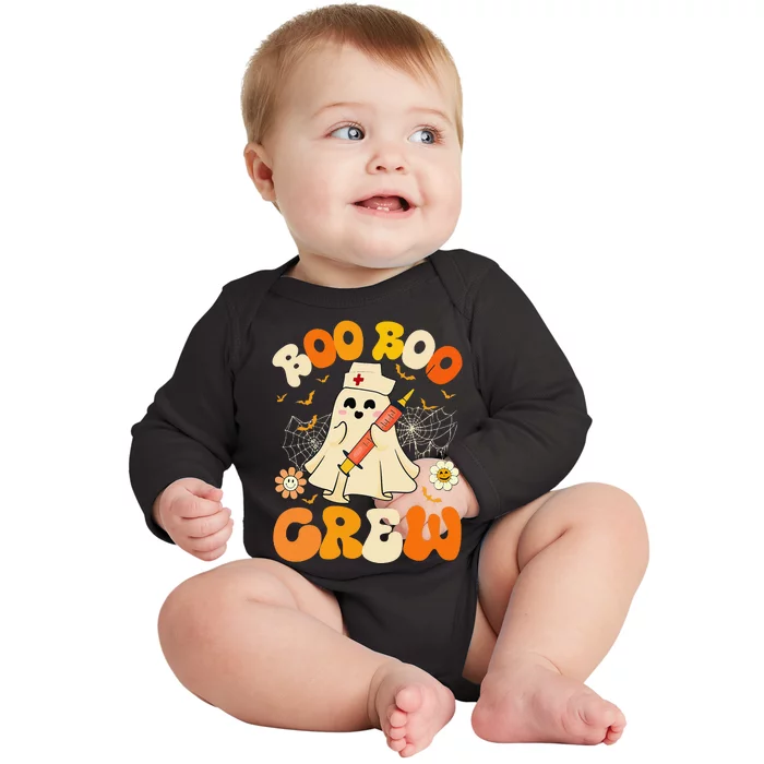 Boo Boo Crew Funny Ghost Nurse Retro Halloween Nursing Gift Baby Long Sleeve Bodysuit