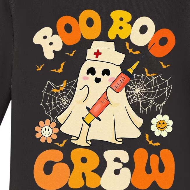 Boo Boo Crew Funny Ghost Nurse Retro Halloween Nursing Gift Baby Long Sleeve Bodysuit