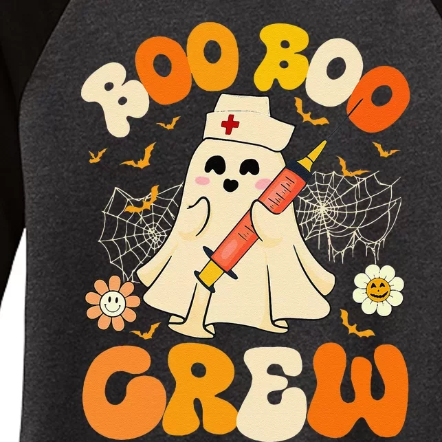 Boo Boo Crew Funny Ghost Nurse Retro Halloween Nursing Gift Women's Tri-Blend 3/4-Sleeve Raglan Shirt