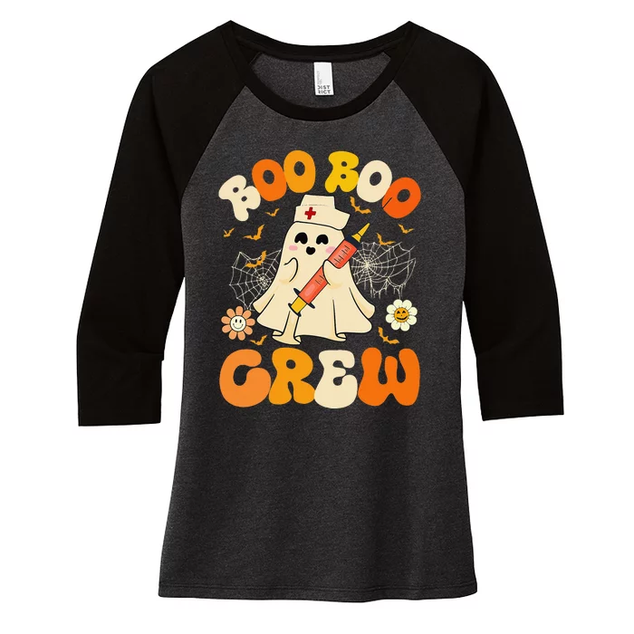 Boo Boo Crew Funny Ghost Nurse Retro Halloween Nursing Gift Women's Tri-Blend 3/4-Sleeve Raglan Shirt