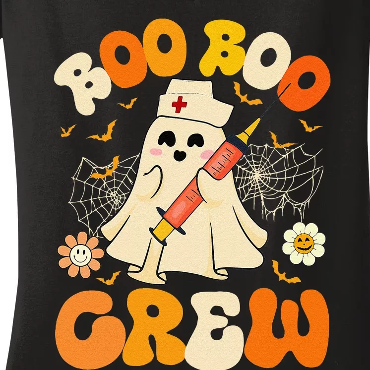 Boo Boo Crew Funny Ghost Nurse Retro Halloween Nursing Gift Women's V-Neck T-Shirt