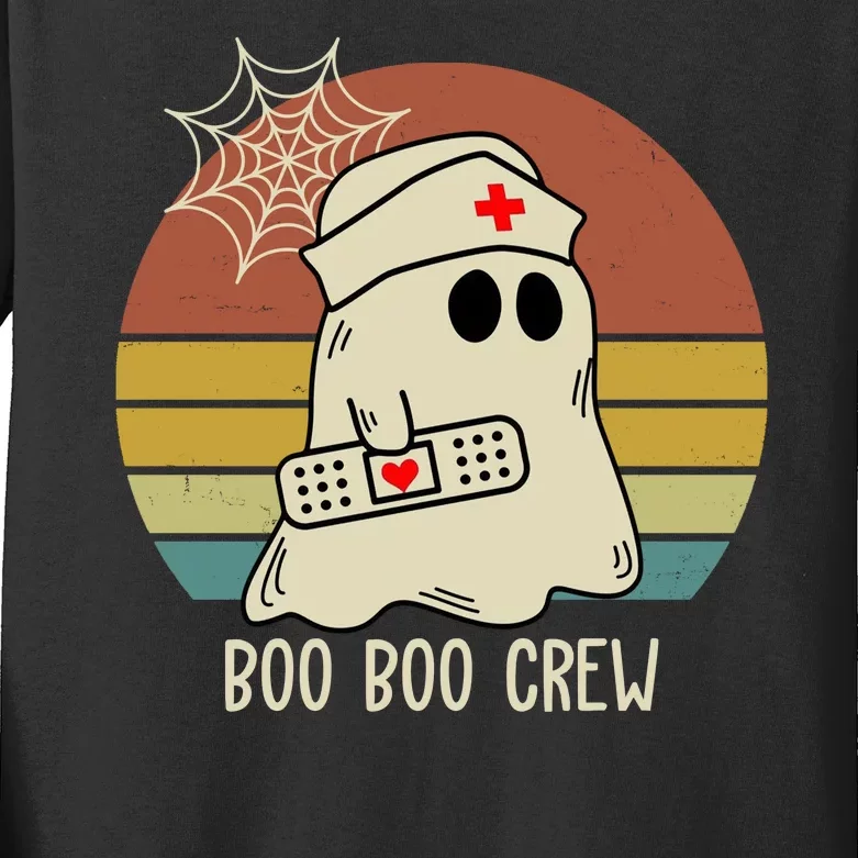 Boo Boo Crew Nurse Halloween Nurse Retro Kids Long Sleeve Shirt