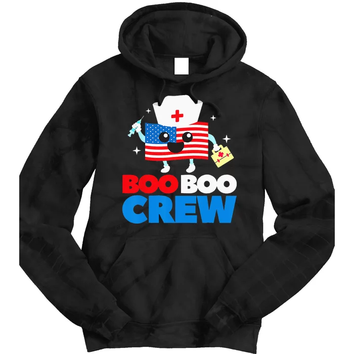 Boo Boo Crew American Flag Funny 4th Of July USA Nurse Gift Tie Dye Hoodie