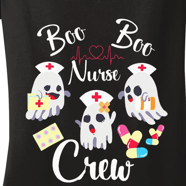 Boo Boo Crew Nurse Ghost Costume Funny Halloween Gift Women's V-Neck T-Shirt