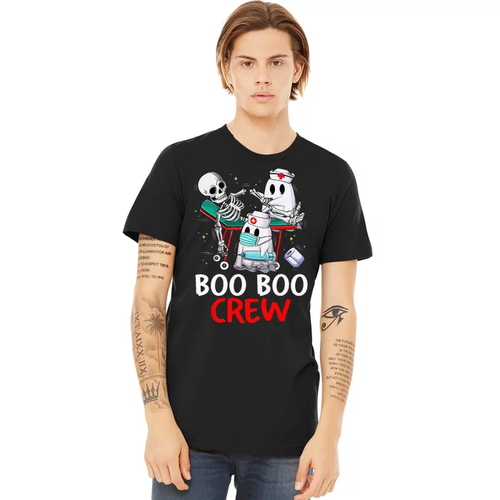 Boo Boo Crew Nurse Ghost & Skeleton Funny Halloween Costume Premium T-Shirt