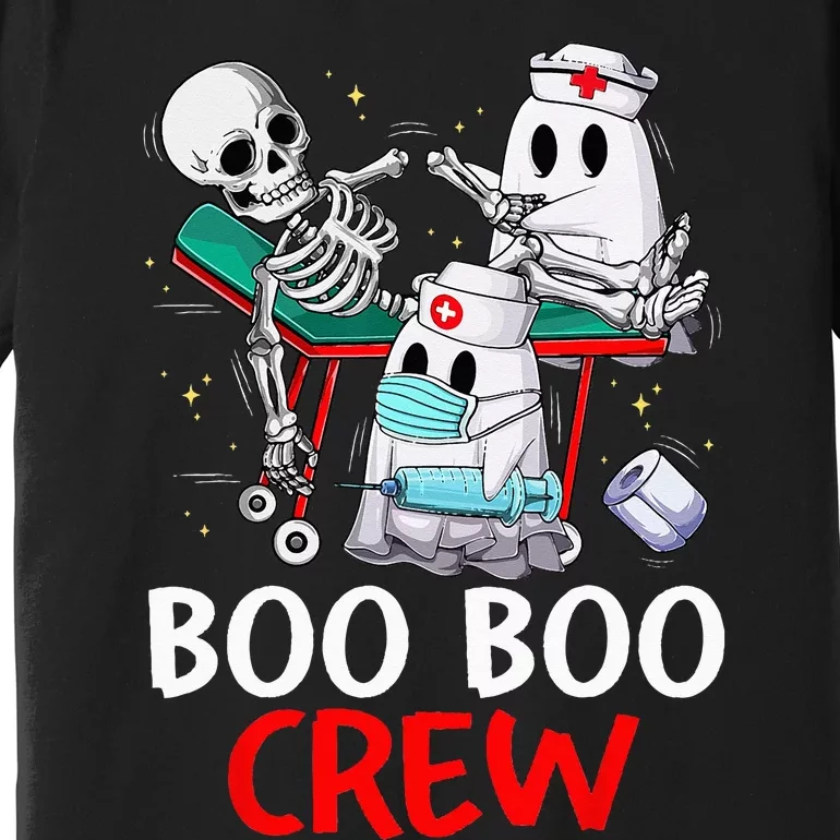 Boo Boo Crew Nurse Ghost & Skeleton Funny Halloween Costume Premium T-Shirt