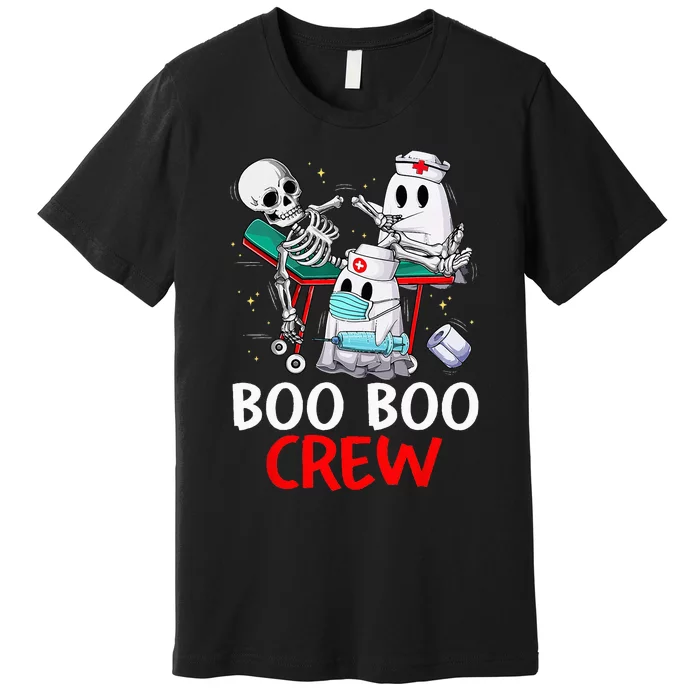 Boo Boo Crew Nurse Ghost & Skeleton Funny Halloween Costume Premium T-Shirt