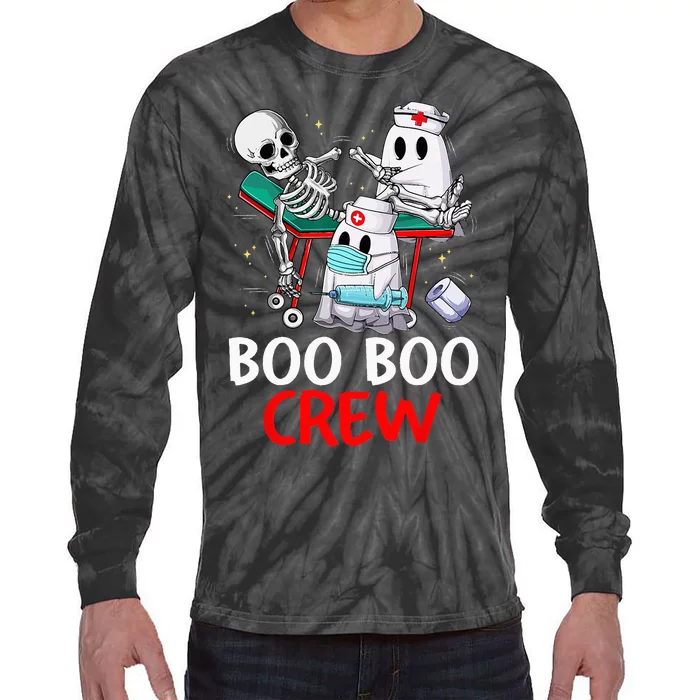 Boo Boo Crew Nurse Ghost & Skeleton Funny Halloween Costume Tie-Dye Long Sleeve Shirt