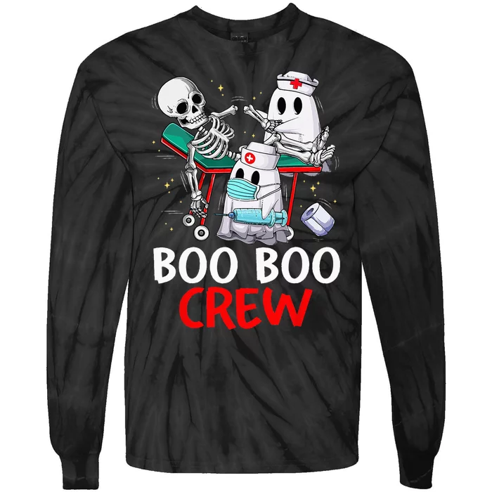 Boo Boo Crew Nurse Ghost & Skeleton Funny Halloween Costume Tie-Dye Long Sleeve Shirt