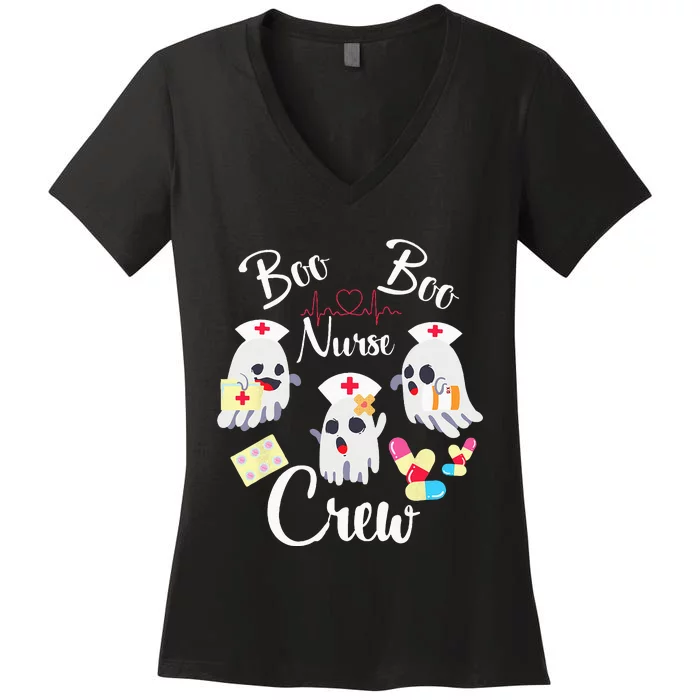 Boo Boo Crew Nurse Ghost Costume Funny Halloween Gift Women's V-Neck T-Shirt