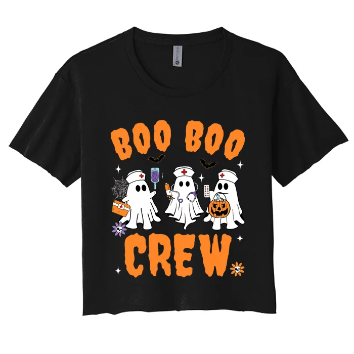 Boo Boo Crew Cute Ghost Halloween Nurse Pumpkin Nurse Women Women's Crop Top Tee