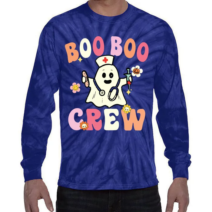 Boo Boo Crew Nurse Ghost Funny Halloween Costume For Women Tie-Dye Long Sleeve Shirt