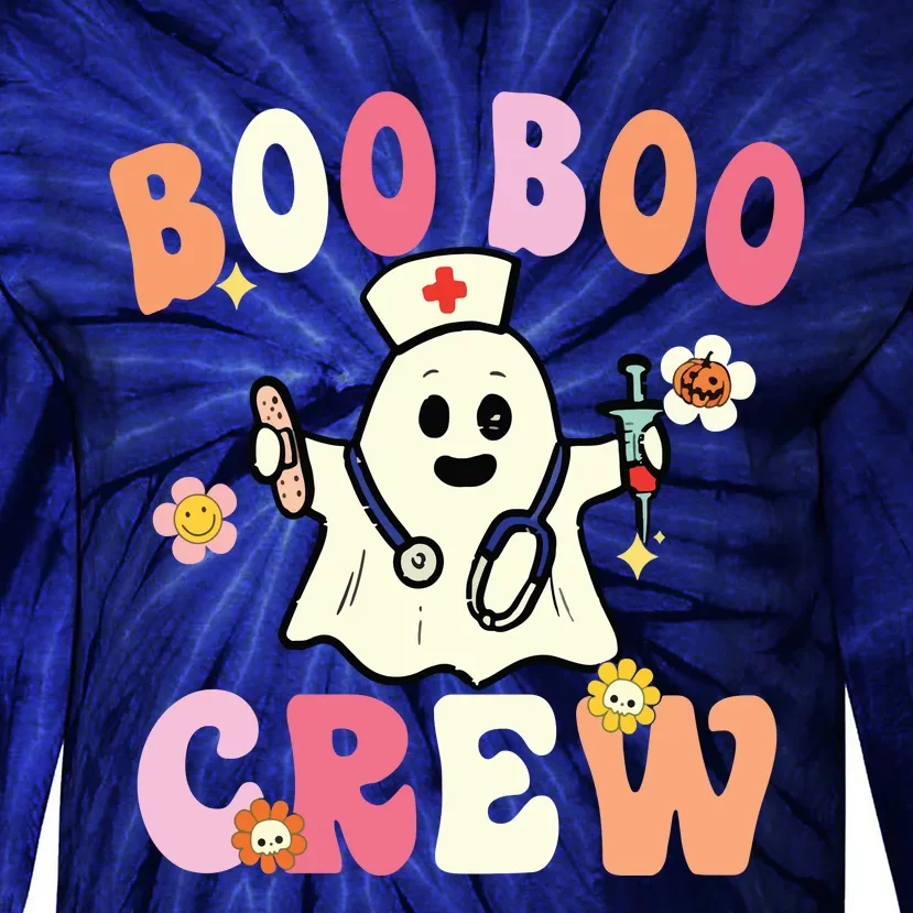 Boo Boo Crew Nurse Ghost Funny Halloween Costume For Women Tie-Dye Long Sleeve Shirt