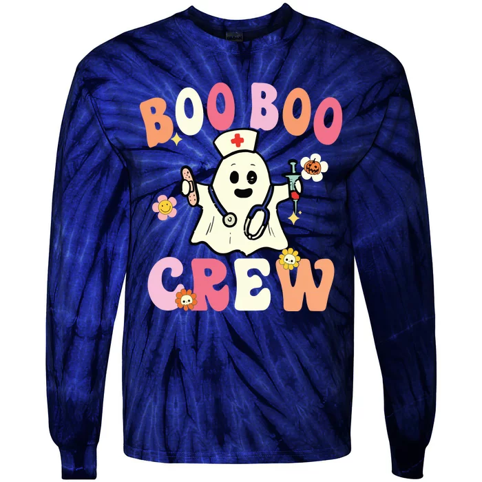 Boo Boo Crew Nurse Ghost Funny Halloween Costume For Women Tie-Dye Long Sleeve Shirt