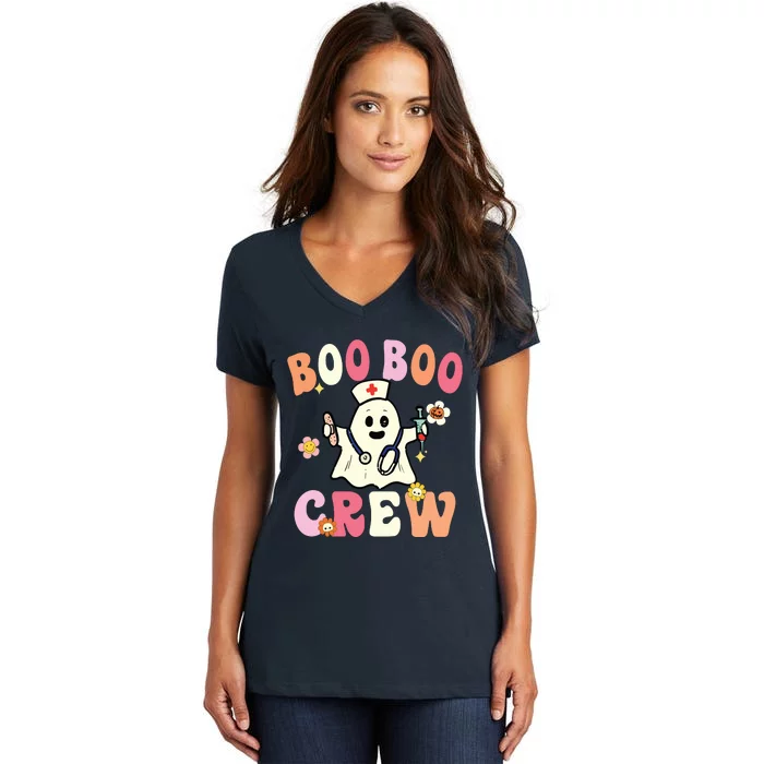 Boo Boo Crew Nurse Ghost Funny Halloween Costume For Women Women's V-Neck T-Shirt