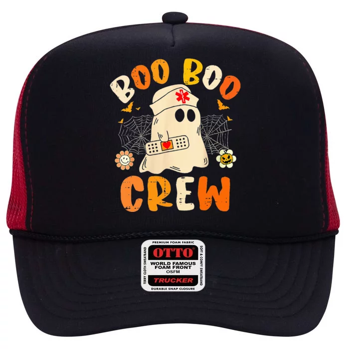 Boo Boo Crew Ghost Halloween Paramedic Nurse RN ER NICU LPN High Crown Mesh Trucker Hat