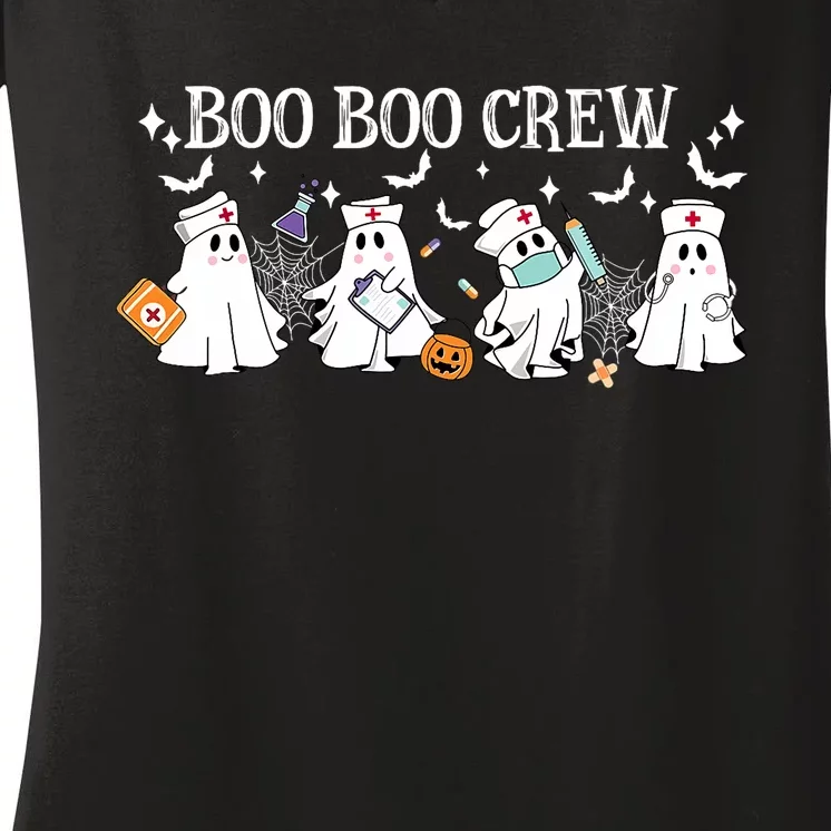 Boo Boo Crew Nurse Ghost Nursing Halloween Spooky Nurse Women's V-Neck T-Shirt