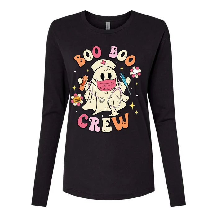 Boo Boo Crew Halloween Ghost Nurse Womens Cotton Relaxed Long Sleeve T-Shirt