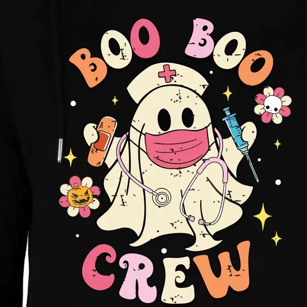 Boo Boo Crew Halloween Ghost Nurse Womens Funnel Neck Pullover Hood