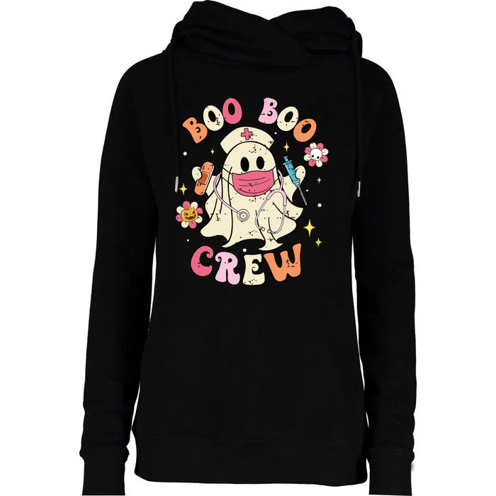 Boo Boo Crew Halloween Ghost Nurse Womens Funnel Neck Pullover Hood