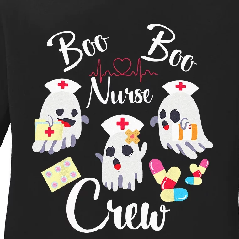 Boo Boo Crew Nurse Ghost Costume Funny Halloween Gift Ladies Long Sleeve Shirt