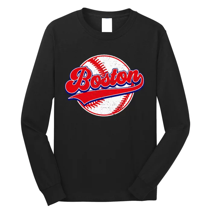 Boston Baseball Cityscape Distressed Long Sleeve Shirt