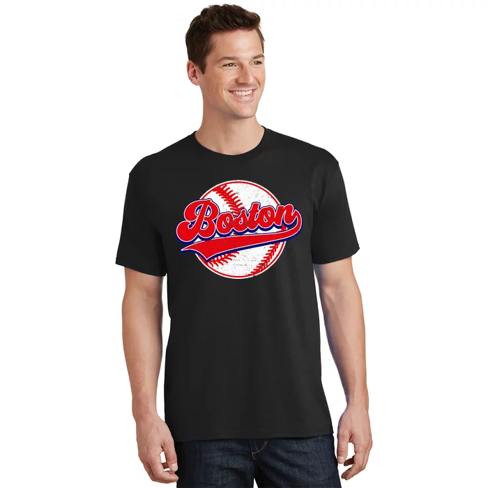 Boston Baseball Cityscape Distressed T-Shirt