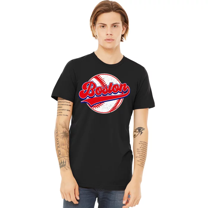 Boston Baseball Cityscape Distressed Premium T-Shirt