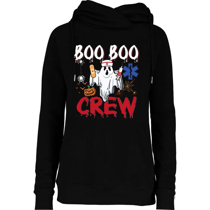 Boo Boo Crew Ghost Paramedic EMT EMS Nurse Halloween Womens Funnel Neck Pullover Hood